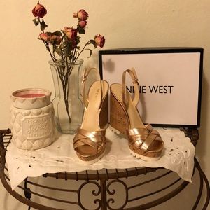 Nine West rose gold leather wedges, size 7, NWOT.